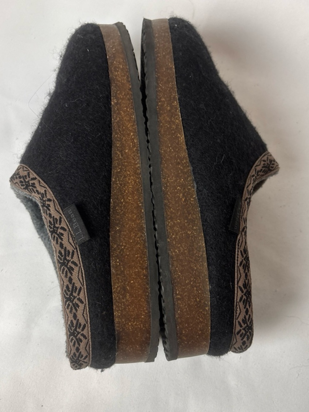 L.L.Bean Wool Slipper Clog Women's 9 Black Slip On Cork Sole - Picture 6 of 9